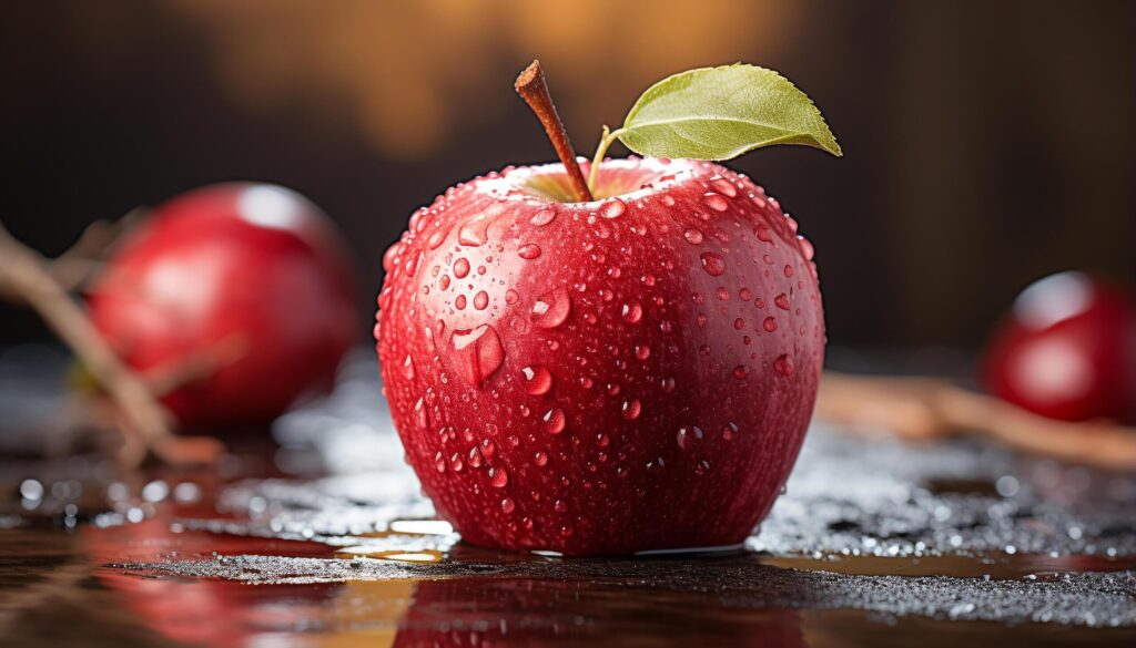 Freshness and nature in a close up of a juicy apple generated by AI Free Photo