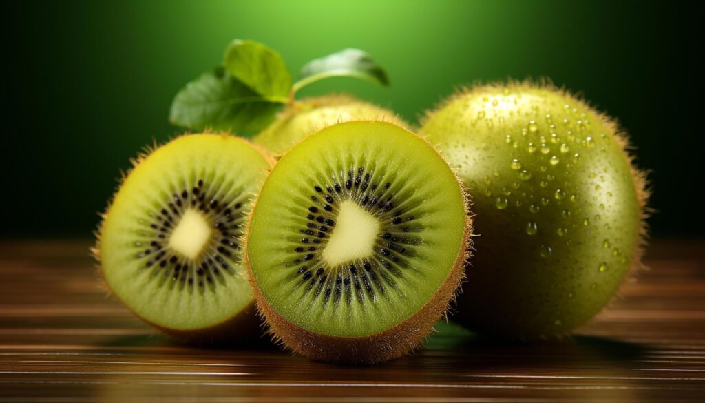 Freshness and nature in a slice of organic kiwi generated by AI Free Photo