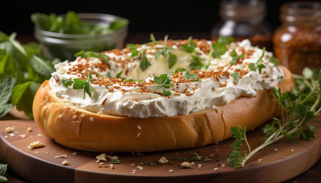 Freshness and rustic bread on wooden table, homemade healthy lunch generated by AI Free Photo