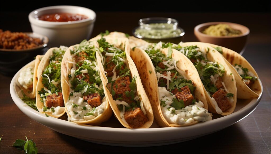 Freshness and spice in a homemade guacamole taco meal generated by AI Free Photo