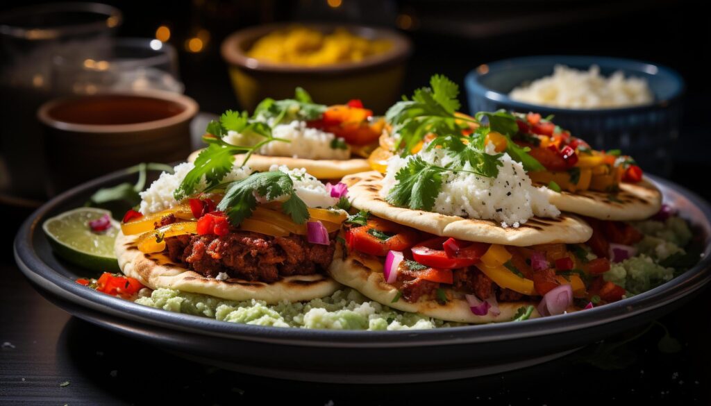 Freshness and spice on a grilled meat taco plate generated by AI Free Photo