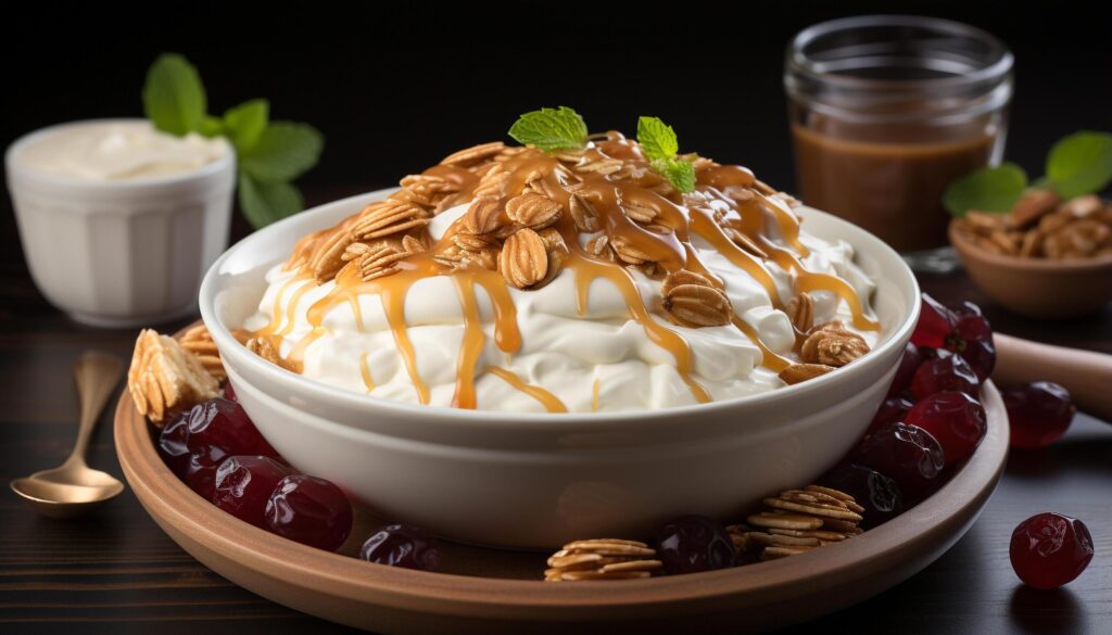 Freshness and sweetness in a bowl of gourmet dessert generated by AI Free Photo