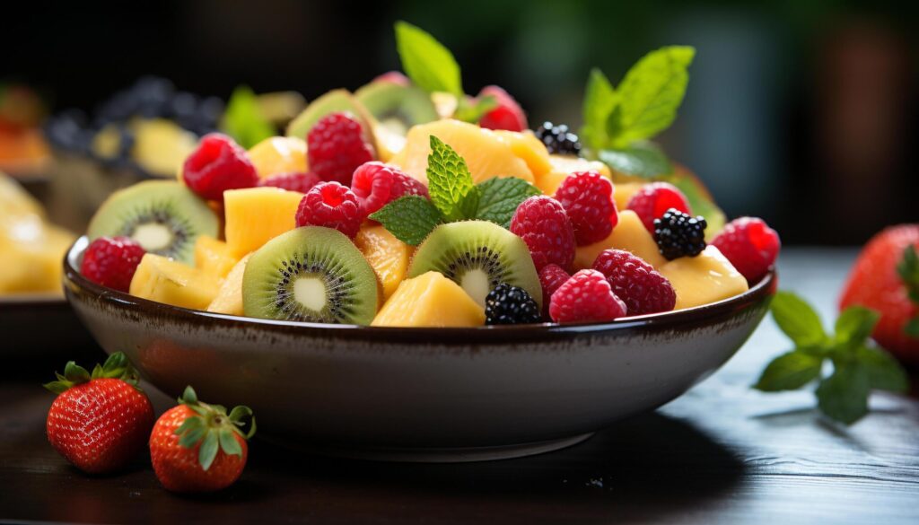 Freshness and sweetness in a gourmet bowl of berries generated by AI Free Photo