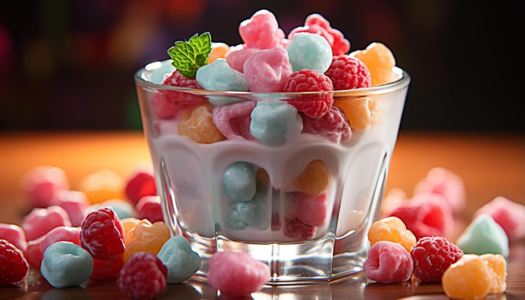 Freshness and sweetness in a multi colored bowl of fruit generated by AI Free Photo