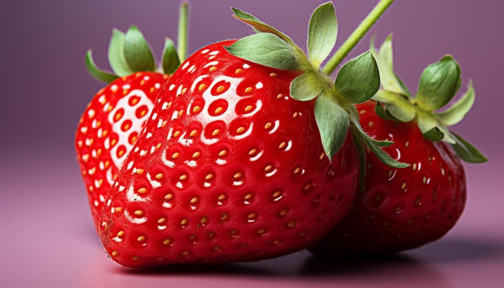 Freshness and sweetness in a single strawberry, nature heart generated by AI Free Photo