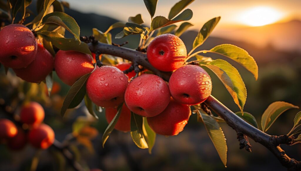 Freshness and sweetness in nature vibrant, green apple orchard generated by AI Free Photo