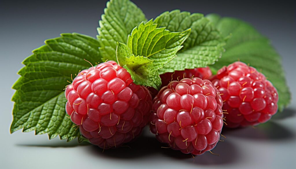 Freshness and sweetness of ripe raspberry, a healthy summer dessert generated by AI Free Photo