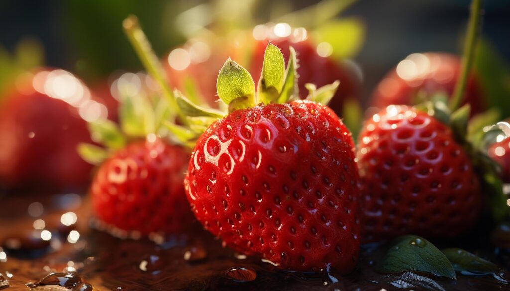 Freshness and sweetness of ripe strawberry, a gourmet dessert generated by AI Free Photo