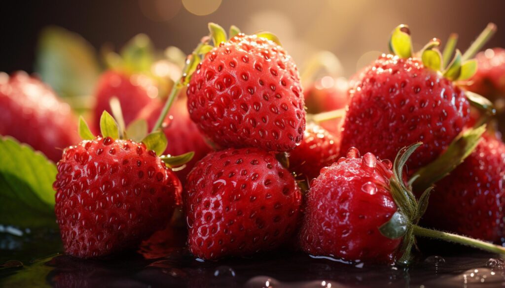 Freshness and sweetness of ripe strawberry, a healthy summer dessert generated by AI Free Photo