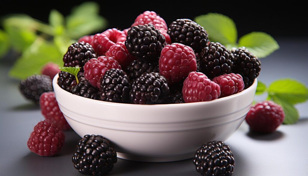 Freshness and sweetness of summer in a bowl of berries generated by AI Free Photo