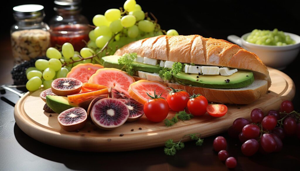 Freshness and variety on a wooden table healthy eating feast generated by AI Free Photo