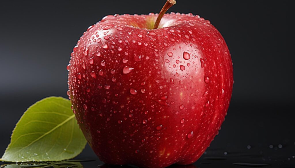 Freshness drops from wet apple, nature healthy eating snack generated by AI Free Photo