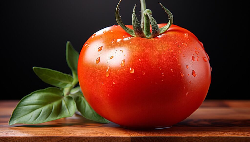 Freshness drops on ripe tomato, nature gourmet vegetarian meal generated by AI Free Photo