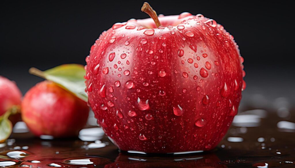 AI generated Freshness drops wet apple, ripe nature, gourmet organic backgrounds generated by AI Stock Free