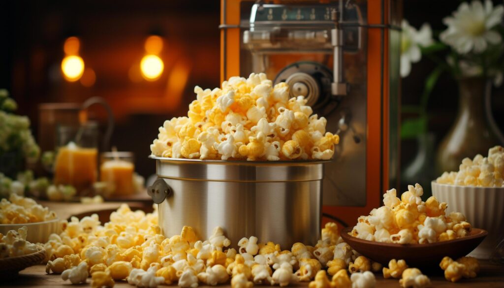 Freshness in a bowl sweetcorn, butter, and a drink generated by AI Free Photo