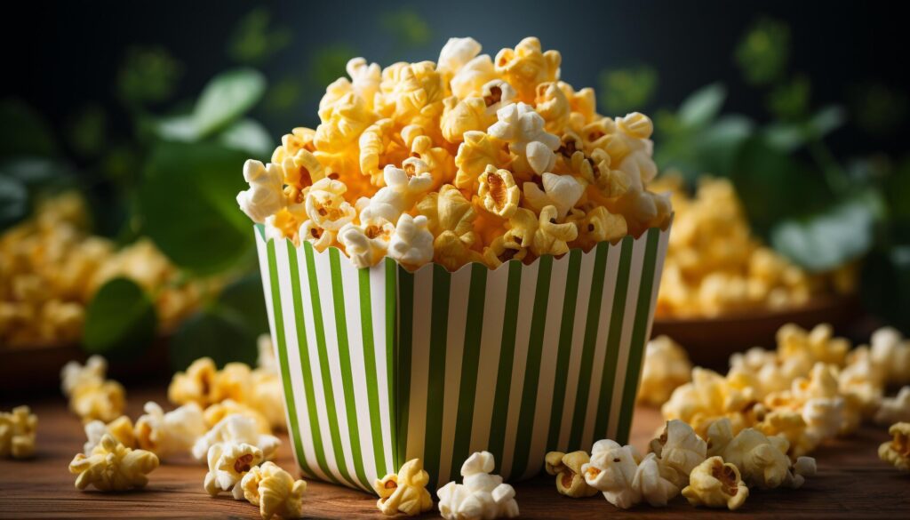 Freshness in a bowl sweetcorn, fluffy popcorn, and organic fruit generated by AI Free Photo