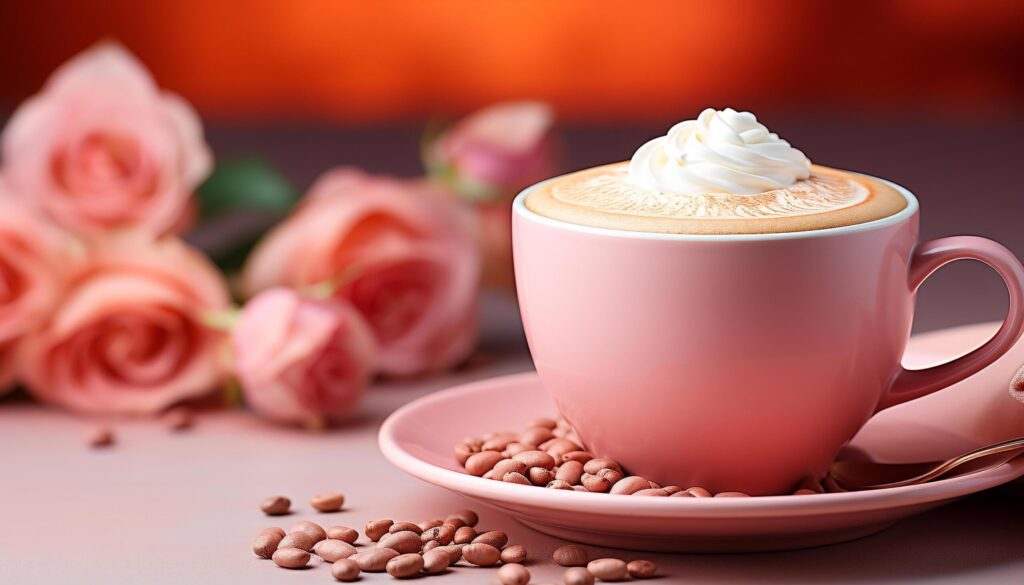 Freshness in a cup cappuccino, latte, frothy drink, hot drink generated by AI Free Photo