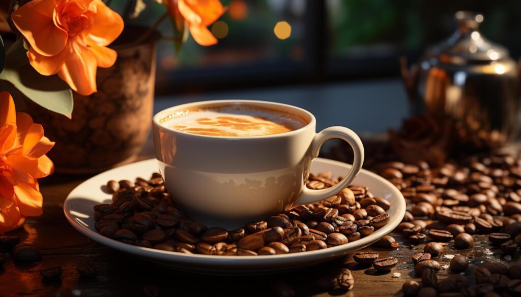 Freshness in a cup, hot drink, aroma of coffee beans generated by AI Free Photo