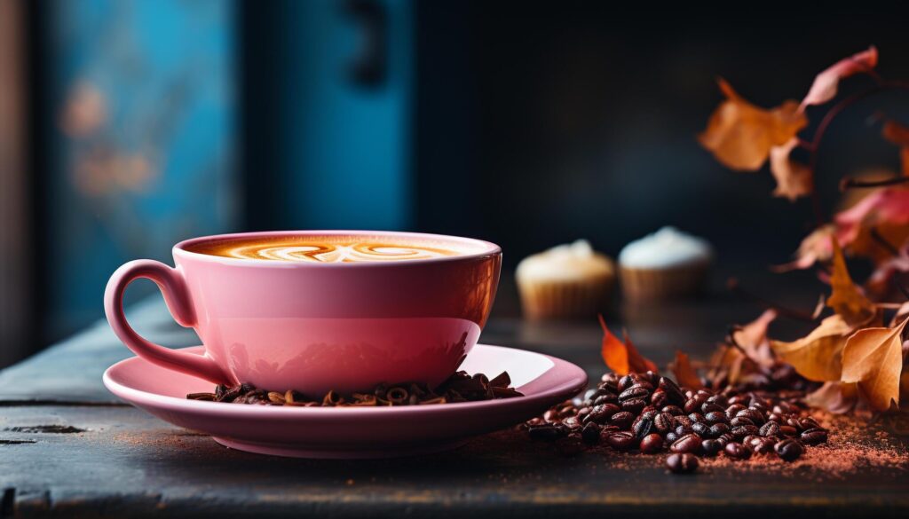 Freshness in a cup, hot drink on a wooden table generated by AI Free Photo