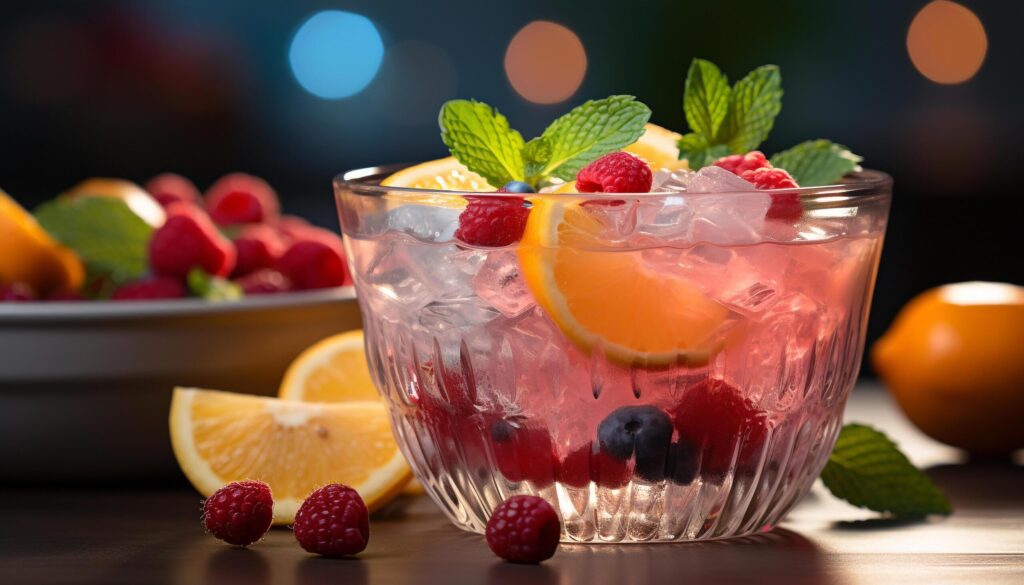 Freshness in a glass Raspberry cocktail, mint leaf, summer generated by AI Free Photo