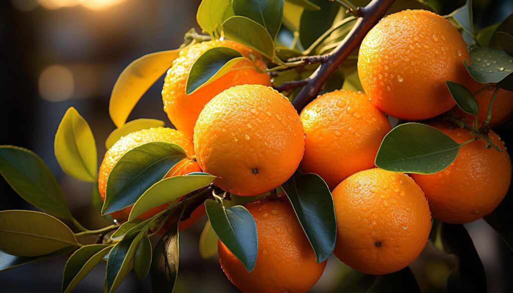 Freshness of citrus fruit in nature, vibrant colors of orange, yellow, and green generated by AI Free Photo