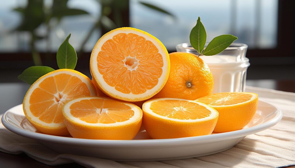 Freshness of citrus fruit on wooden table, healthy and organic generated by AI Free Photo