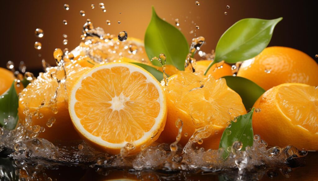 Freshness of citrus fruit, wet lemon slice, healthy eating generated by AI Free Photo