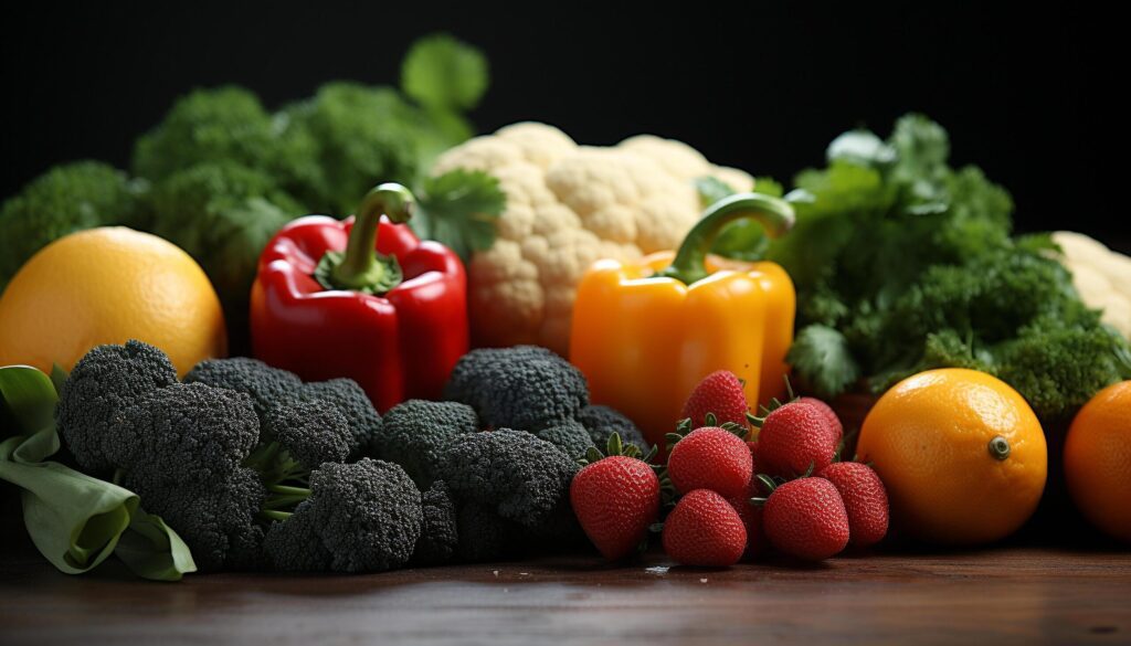 Freshness of food vegetable, healthy eating, broccoli, fruit, organic, tomato, dieting, cauliflower, vegetarian food generated by AI Free Photo