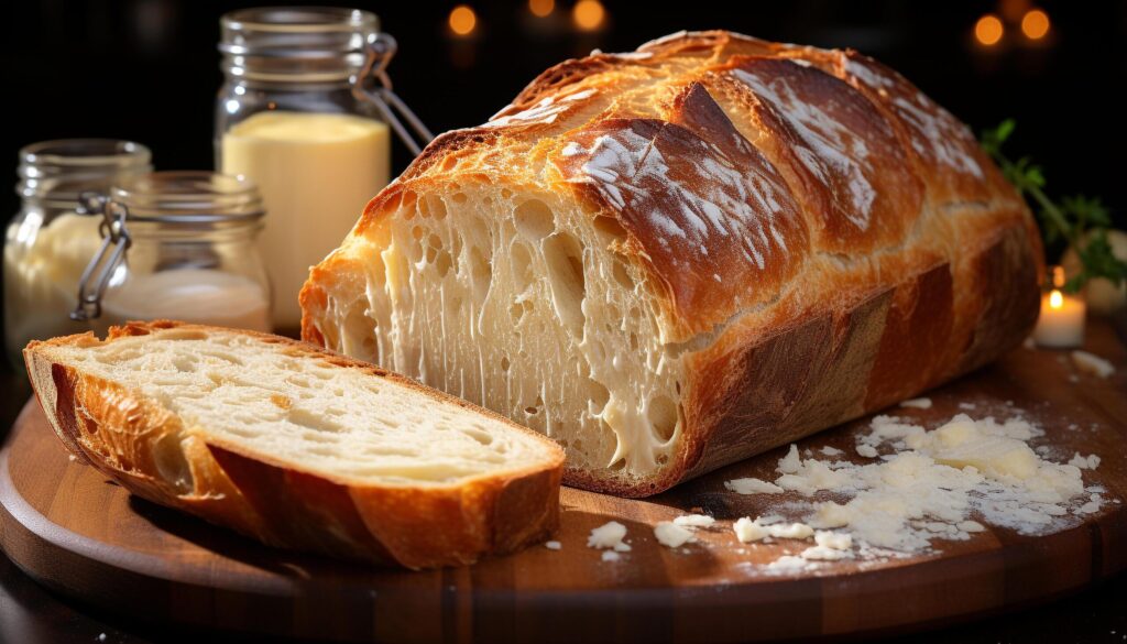 Freshness of gourmet meal close up of baked bread slice generated by AI Free Photo