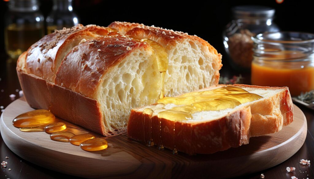 Freshness of gourmet meal on wood table, baked bread generated by AI Free Photo