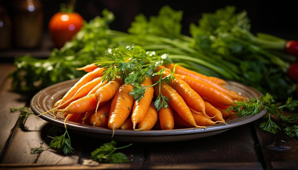 Freshness of healthy eating vegetable salad on rustic wooden table generated by AI Free Photo