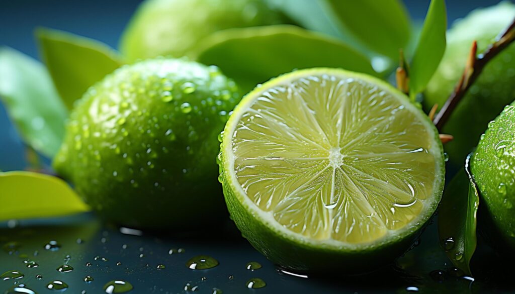 Freshness of lime, lemon slice, nature juicy refreshment generated by AI Free Photo