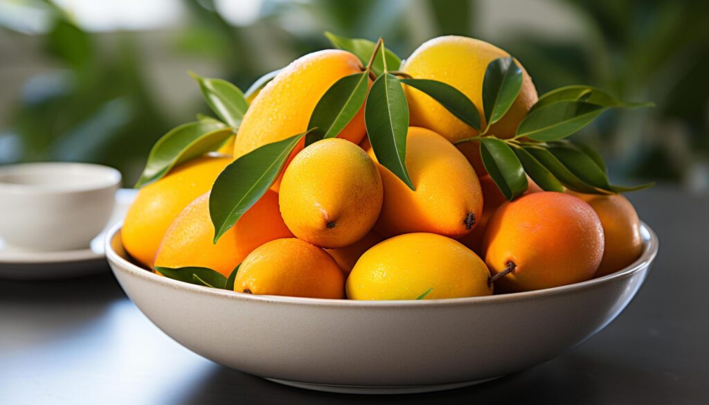 Freshness of nature bounty vibrant citrus fruits on wooden table generated by AI Free Photo