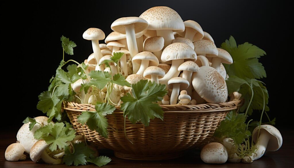 Freshness of nature edible mushroom, organic leaf, healthy eating generated by AI Free Photo