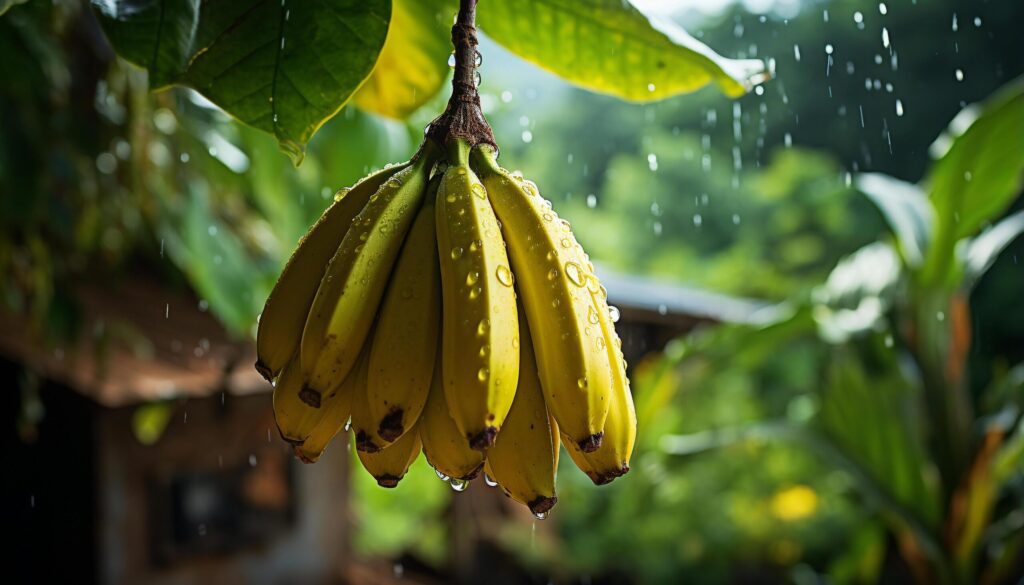 Freshness of nature in close up green leaf, yellow drop generated by AI Free Photo