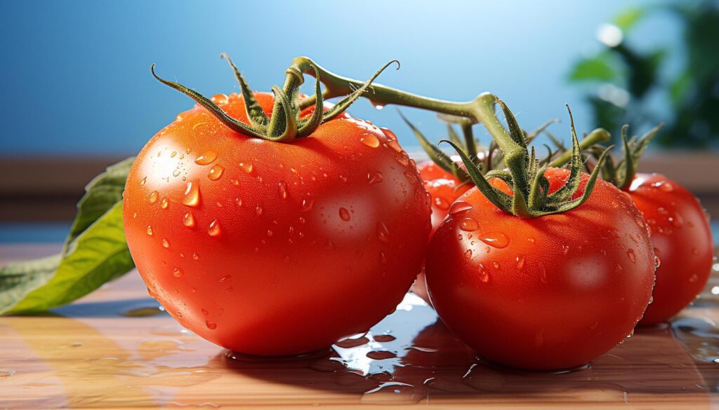 Freshness of organic tomato, a healthy vegetarian gourmet snack generated by AI Free Photo