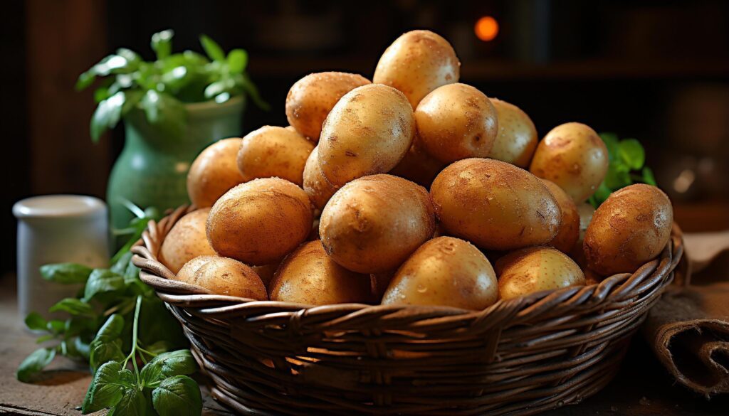 Freshness of organic vegetables in a rustic wooden basket generated by AI Free Photo