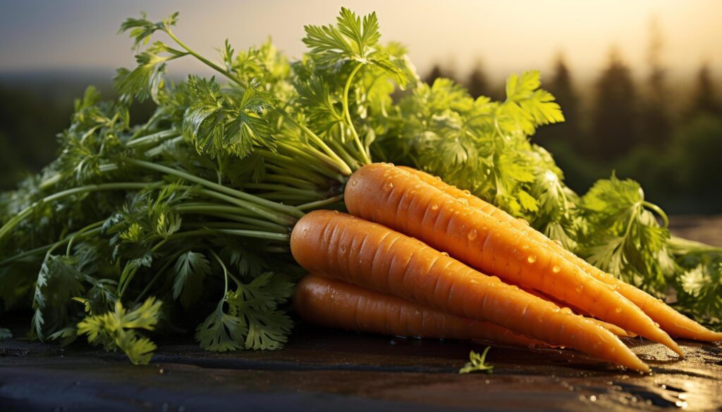 Freshness of organic vegetables on rustic wooden table, healthy eating generated by AI Free Photo