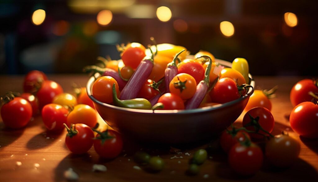 AI generated Freshness of organic vegetables on wooden table, healthy eating lifestyle generated by AI Stock Free