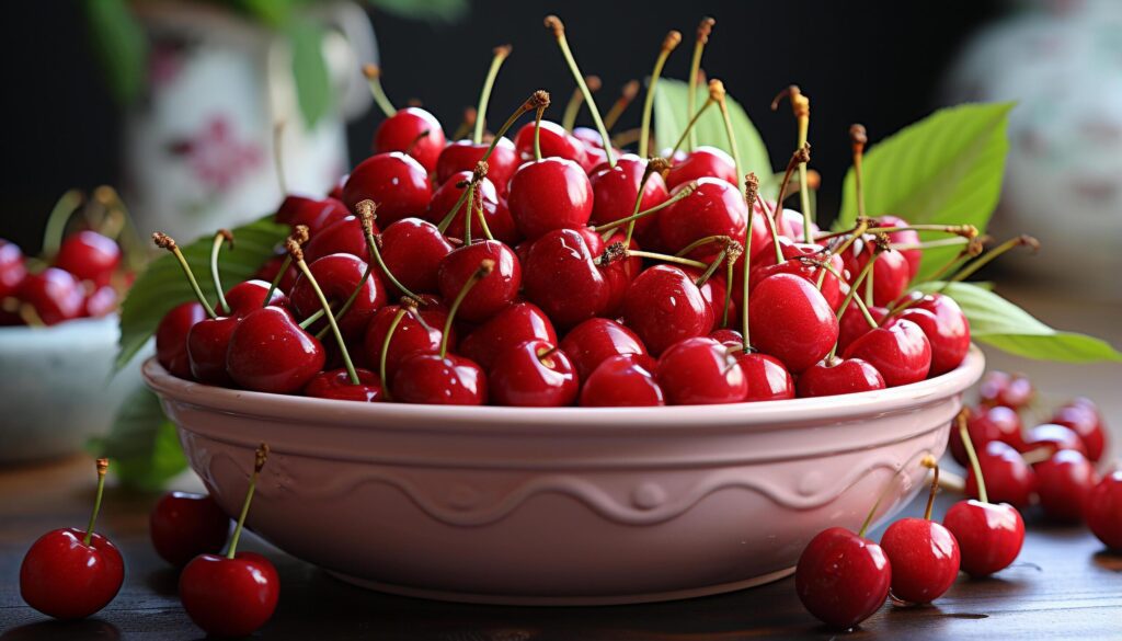 Freshness of ripe berry fruit on wooden table generated by AI Free Photo