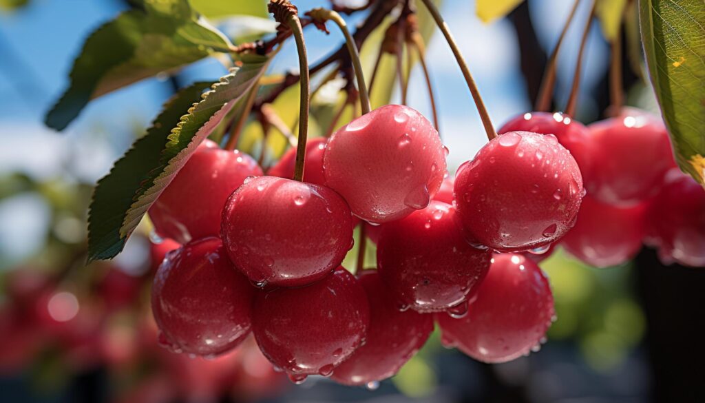 Freshness of ripe fruit on leaf in summer outdoors generated by AI Free Photo