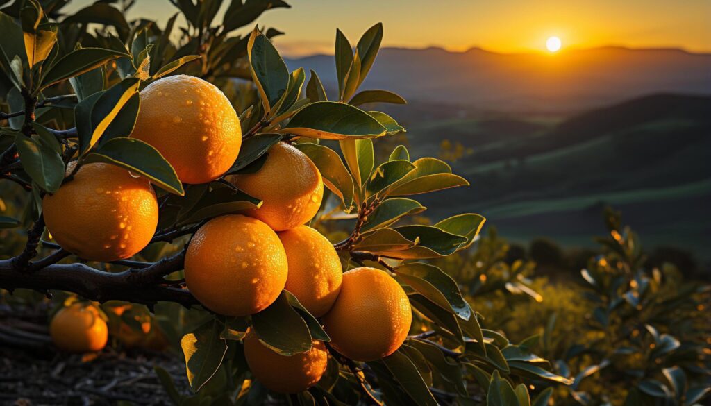 Freshness of ripe fruit on tree in sunset golden light generated by AI Free Photo