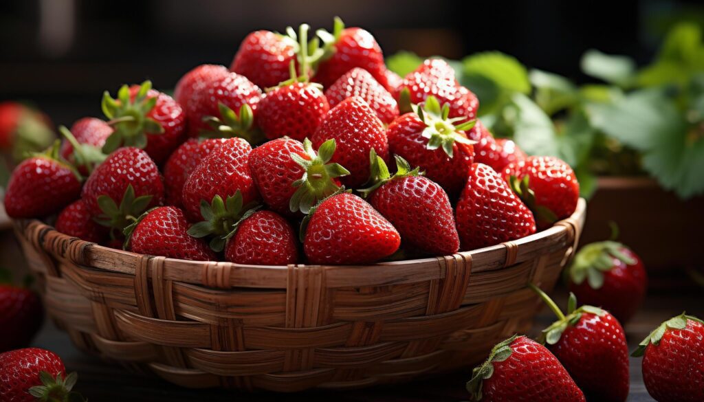 Freshness of ripe strawberry, a healthy gourmet summer dessert generated by AI Free Photo