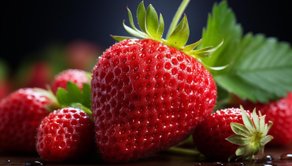 Freshness of ripe strawberry, a healthy summer dessert generated by AI Free Photo