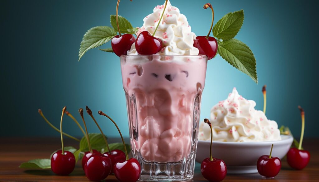 Freshness of summer berry fruit, yogurt, and ice cream generated by AI Free Photo