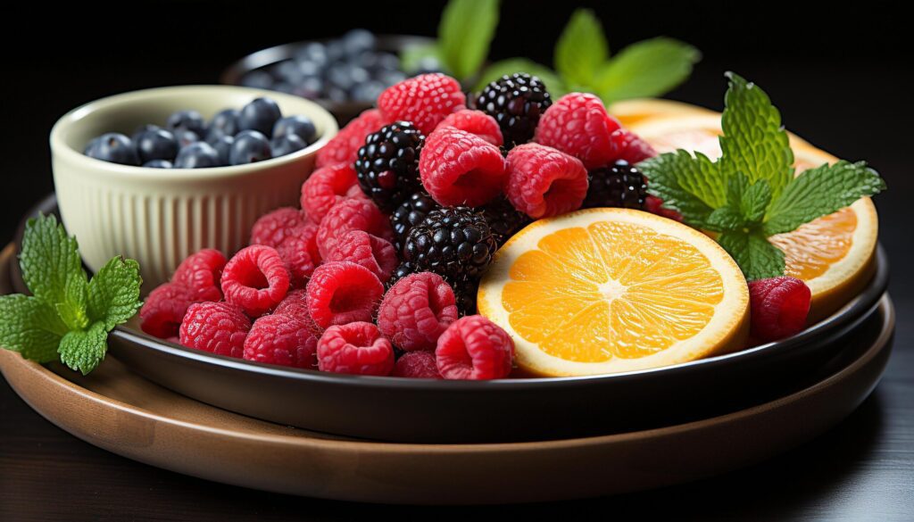 Freshness of summer fruits in a colorful berry bowl generated by AI Free Photo