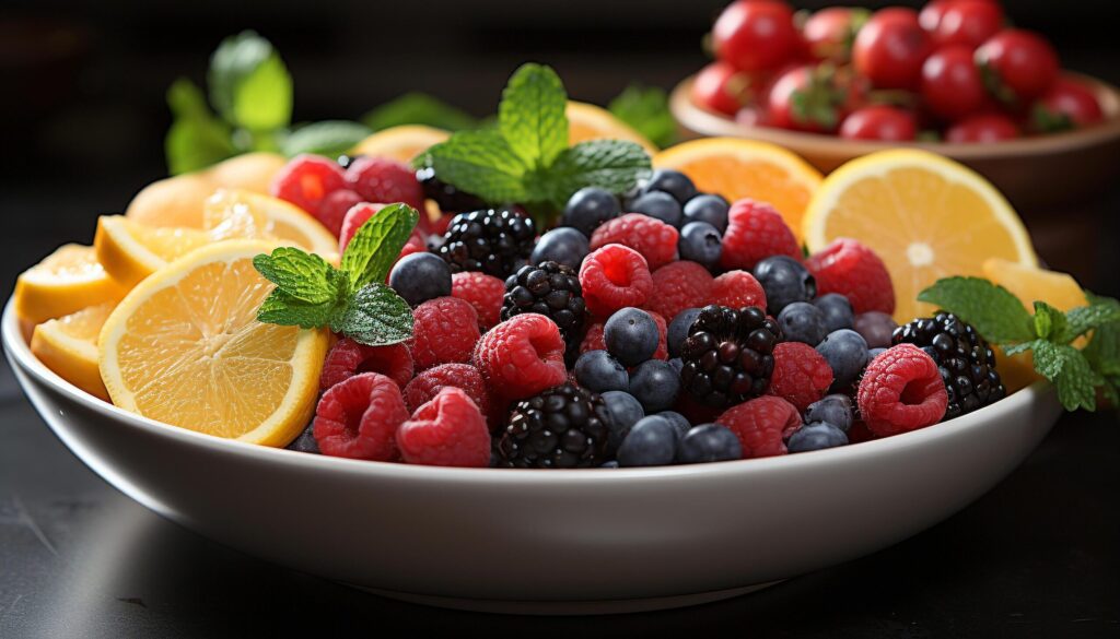 Freshness of summer healthy eating with berry fruit salad generated by AI Free Photo