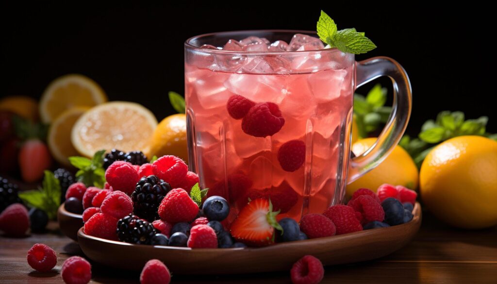 Freshness of summer in a healthy berry cocktail drink generated by AI Free Photo