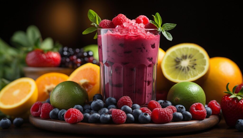 Freshness of summer in a healthy berry fruit cocktail generated by AI Free Photo