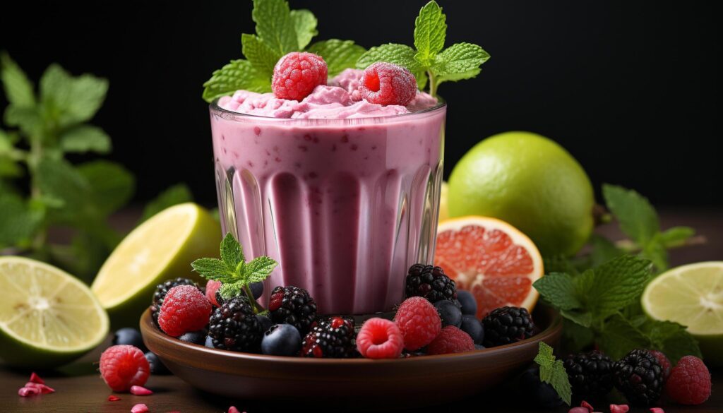 Freshness of summer in a healthy berry fruit smoothie generated by AI Free Photo